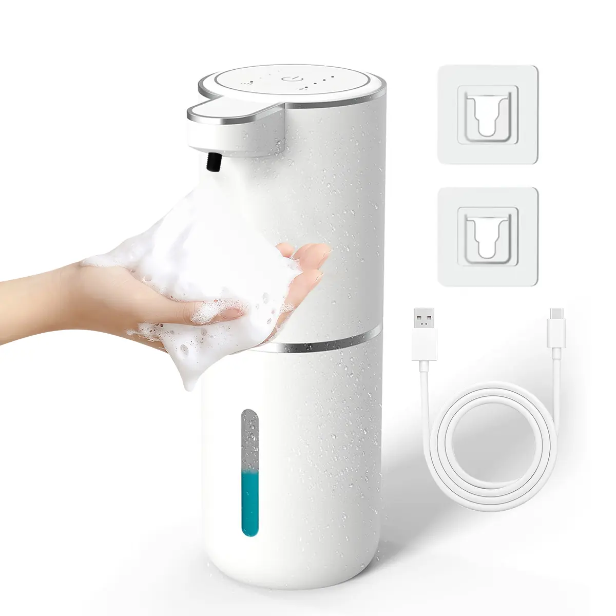 Touchless Automatic Foaming Hand Soap Dispenser - Infrared Induction Sensor, 4 Adjustable Foam Levels, USB-C Rechargeable, 380ml IPX5 Waterproof, Wall-Mounted for Bathroom, Kitchen