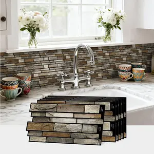 Vintage brown 3D three-dimensional marble wall stickers - suitable for sticking on tiles, applicable to kitchen, bathroom, living room, self-adhesive home decoration, peel and stick, exquisite decorative stickers that can be DIYed