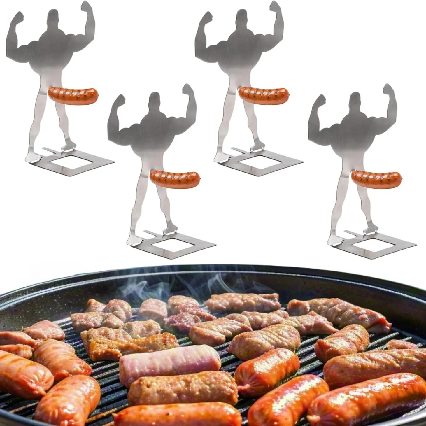 4/6 Pcs BBQ Sausage Rack, Stainless Steel Hot Dog Grill Tool, Fun Outdoor Cooking Accessories, Barbecue Accessories, Humorous BBQ Tools, Men's Gift