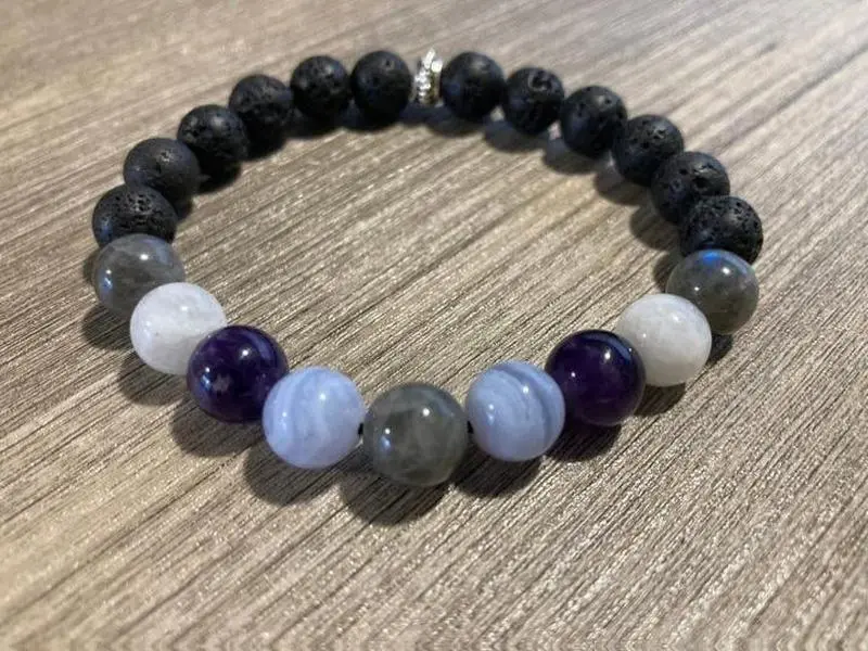 Aura of Tranquility Bracelet - Labradorite - Amethyst - Blue Lace Agate - Moonstone - Crystal Healing Jewelry