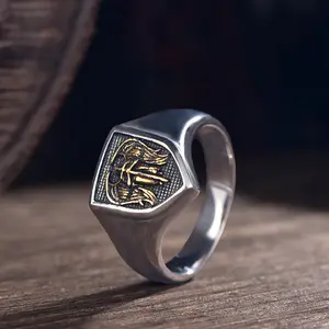 GTHIC Simple Angel Wings Ares Shield Stainless Steel Ring for Men Women Birthday Gift Charms Jewelry