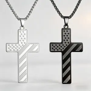 Stainless Steel Bible Verse Cross Necklace for Male, Long Rope Chain Pendant - Daily Christian Gift for Baptism, Father's Day Fashion Costume Jewelry Accessory