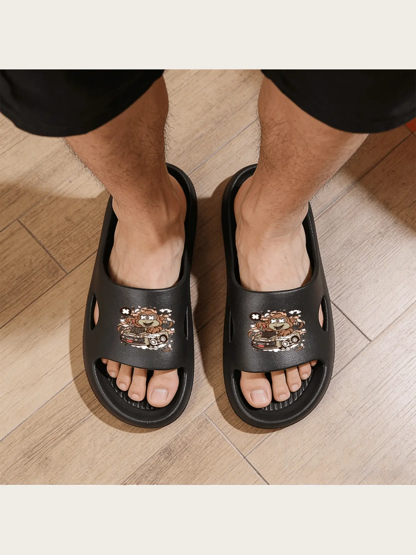 Cartoon Gorilla Driving Car Print Slippers Men Women Casual Comfortable Non-slip Home Indoor Beach Summer Lightweight Soft sole Funny Animal Pattern Footwear