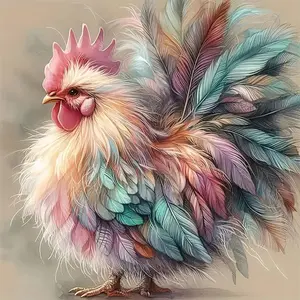 Chicken Counted Cross Stitch Kits for Adults, Colorful Rooster Stamped Cross Stitch Kits for Beginners, Needlepoint Cross-Stitch Patterns Embroidery Kits Arts and Crafts for Home Decor 14×14Inch