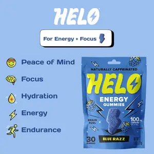 HELO Caffeine Energy Gummies | Blue Razz | 30 Natural Gummies for Focus, Energy, Hydration, and Productivity Fitness Supplement Fitness Supplement