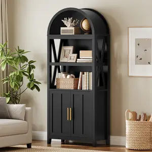 HOOBRO Arched Bookcase, Modern Farmhouse Cabinet with Adjustable Shelf and Open Shelves, 70.9-Inch Tall Storage Shelf for Living Room, Dining Room, Office, Bedroom #SummerVibes