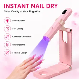 Handheld Nail Dryer Lamp Party Supplies, Rechargeable USB Cordless Nail Curing Light with Foldable Stand & LCD Display, 360° Adjustable, Quick Dry Pink Flash Cure for Gel Polish Home DIY Salon gifts