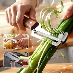 NORNA 3 in 1 Wooden Handle Peeler | Stainless Steel Blade | Vegetable Fruit Peeler + Green Onion Slicer + Bottle Opener