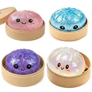 Glitter Dumpling Squishy Stress Relief Toy, Soft TPR Material, Cute Steamer Box Packaging, Summervibes Gift for Kids & Anime Fans