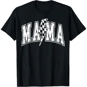 Cotton Short Sleeve  T-Shirt Mama Lightning Bolt Checkered Varsity Mom Mother's Day T-Shirt Baseball Graphic tees