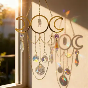Elegant Natural Stone Crystal Pendant, Bohemian Style Hanging Decor, Rainbow Maker, Girls Room Decoration, Wall Art Accessory, Interior Decoration Accessories