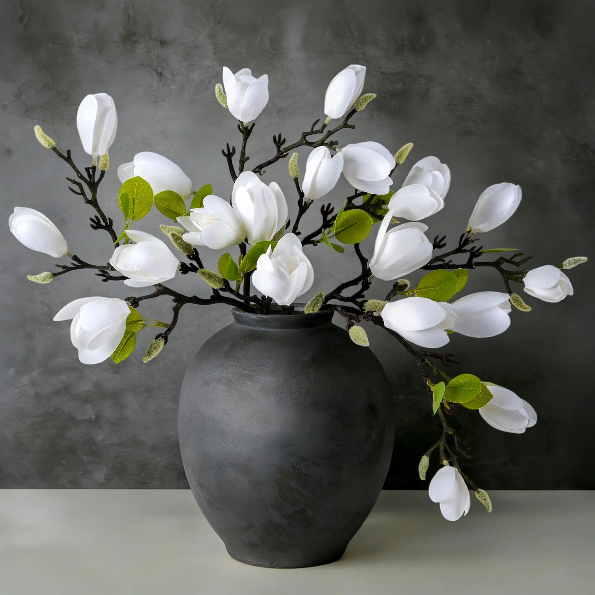 5PCS Decorative Faux Magnolia Flowers, 26 in Tall White Realistic Stems & Buds, Floral Decor for Home Table Centerpiece, Tall Vase Filler, Wedding, Faux Flowers