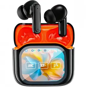 Wireless Touchscreen Earbuds with Smart Touchscreen Protective Case TWS True Wireless Bluetooth 5.4 ANC Earbuds for iPhone & Android Colorful LCD Touchscreen In-Ear Design