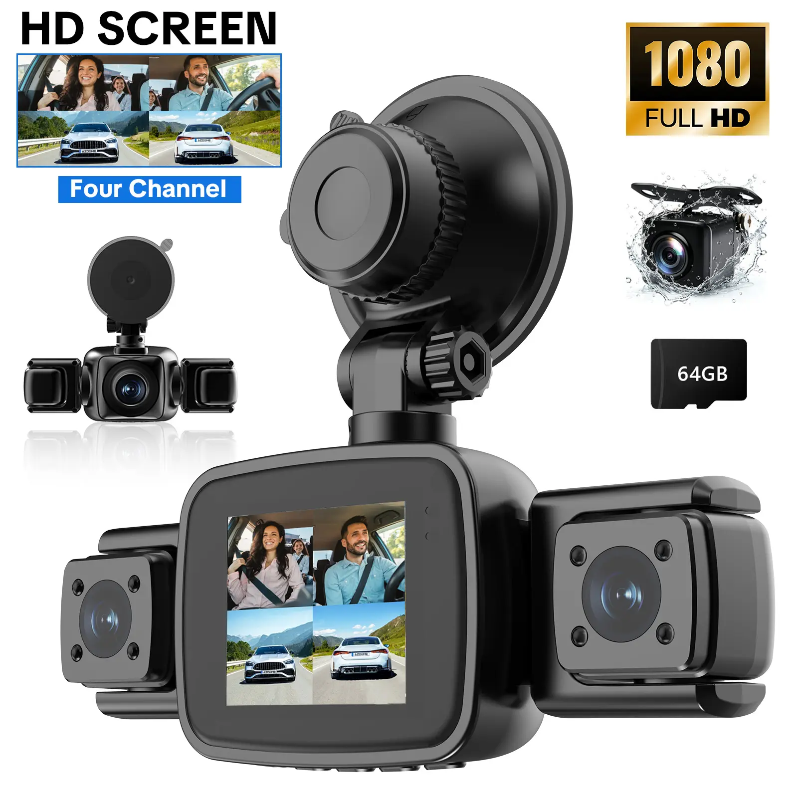 【PASLDA】toolupgrade-4 Channel Dash Cam, 4-Lens 360° All-Round Car Monitor | Built-in WiFi & Included 64GB Memory Card | HDR High Clarity Night Vision | Plug & Play, No Built-in Battery | Vehicle Security Car DVR,car accessories