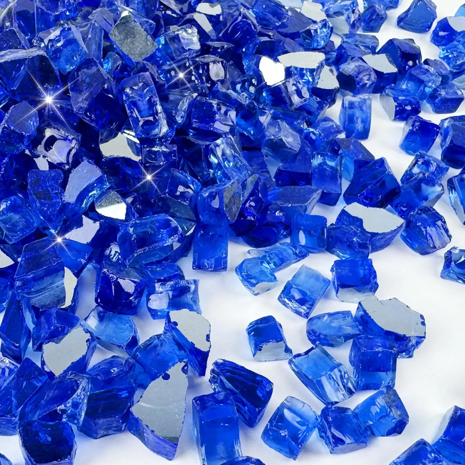 [Deals For You] 10-Pound Fire Glass - 1/2 inch, High Luster Reflective Tempered Glass Rocks for Fireplace, Fireglass for Fireplace Fire Pit (Blue, 10 Pounds)