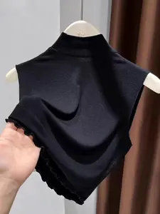 Women's Sleeveless High Neck Mock Turtle Neck Vest Top Slim Fit Modern Wooden Collar Inner Layer Stand Collar Fitted Base Shirt Mock Neck Turtleneck