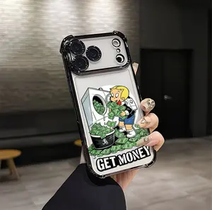 Custom "Get Money" Rich Cartoon Boy Aesthetic Smartphone Case, Soft Silicone TPU Shockproof Protector for iPhone 17/16/15/14/13/12 Plus Pro Max Ultra & Samsung 22/23/24/25 Plus Pro Max Ultra, Vintage Unique Fashion Cellphone Accessories