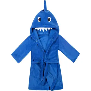L-BN082   Kids Boys Girls Shark Soft Hooded Bathrobe Toddler Robe with Animal Hood