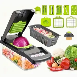 Multifunctional 17 in 1 Vegetable Chopper and Onion Dicer, Pro Food Chopper with Container, Manual Mandoline Slicer for Kitchen, Heavy Duty Veggie Cutter Set for Meal Prep & Salad
