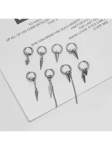 Korean-style best-selling rock rivet cone earrings, stainless steel punk feather chain tassel ear clips and stud earrings, Fashionable Jewelry Accessories