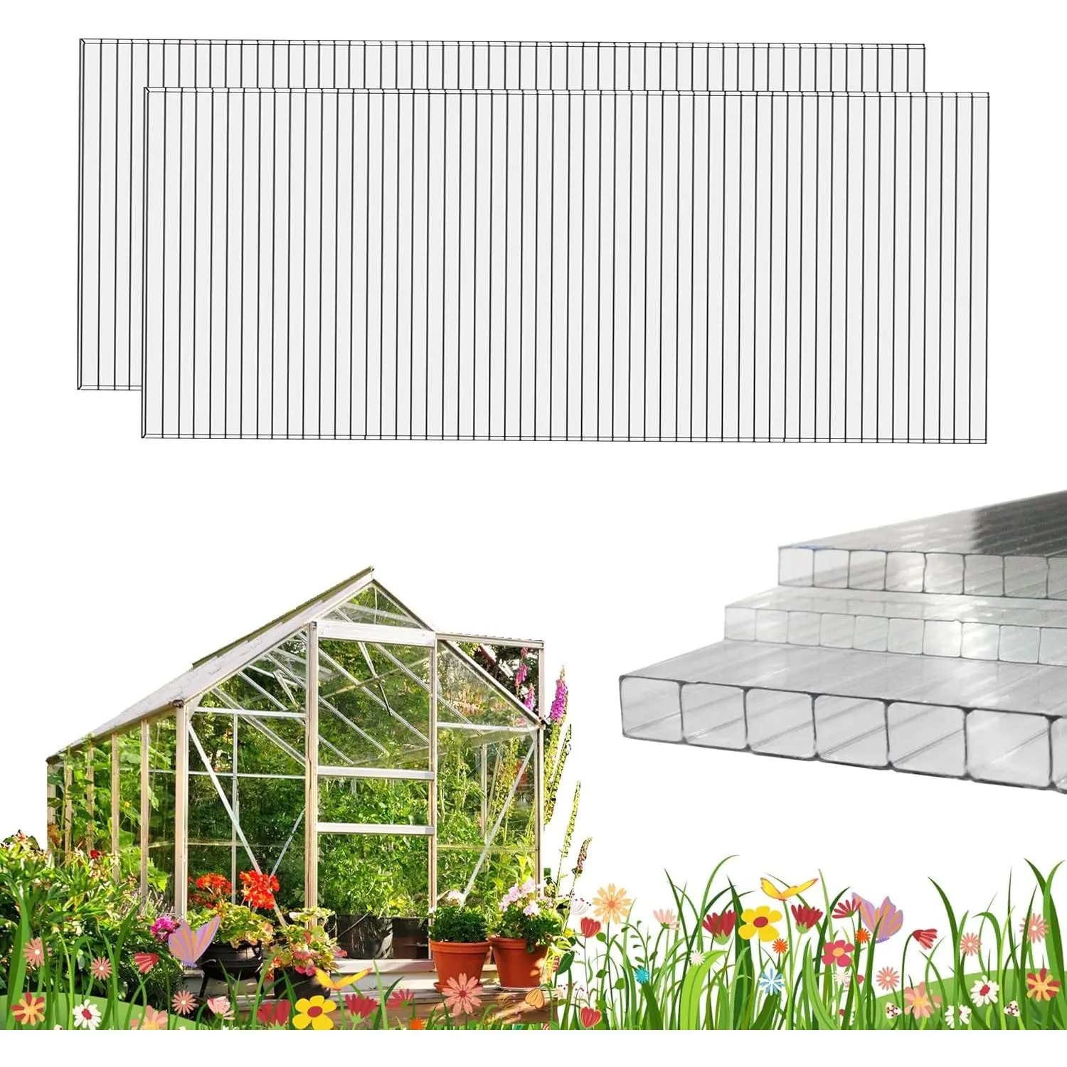 6 count 2' x 6' x 0.24'' Polycarbonate Greenhouse Panels, -Wall Polycarbonate Panels, Impact Resistance Clear Sheets, Greenhouse Panels UV Protection, , for Garden and Greenhouse