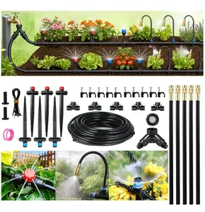 50FT Drip Irrigation System for Starter: Small Garden Quick Connect 1/4" PE Water Tubing Automatic 11Pcs Sprinkler Kit Adjustable Misting Part Watering Hose Outdoor Raised Bed Plants Flower Greenhouse