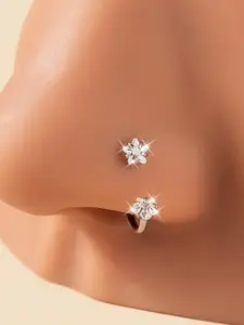 Star CZ Cubic Zirconia Horseshoe Nose Ring, Internal Threaded Horseshoe Septum Ring, Stainless Steel 18 Gauge 8mm, Perfect for Nose, Cartilage, Tragus, Helix Piercings and Labret Lip Hoops