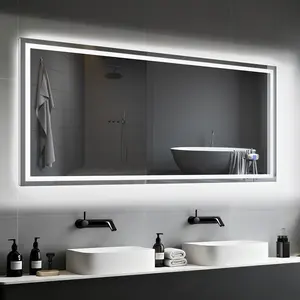 LED Bathroom Mirror Lights, Dimmable Bathroom Mirror with Touch Control, Over Sink Bathroom Mirror with Tempered Glass, 3-Color Options, Hallways,Barber Shop Wall Mounted, Defogging&Memory Timing Function, Closets,