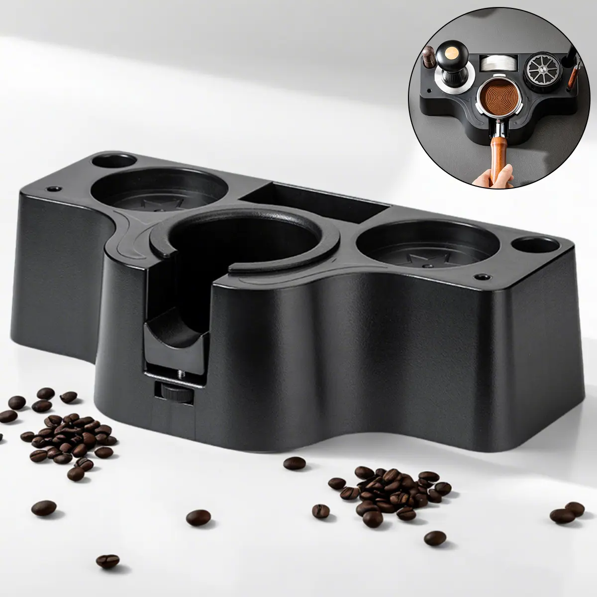 Espresso Tamping Station, Espresso Coffee Organizer Box Fit for Storage 51/53/ 58MM Espresso Tamper, Espresso Accessories Tamper Station Base for Worktop Counters Coffee Bar Kitchen (Black), Coffee Organizer Station For Countertop, Coffee Bar Essentials