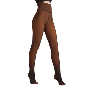 WiliW High Waist Lightweight Fleece Tights, Seamless Control Top Compression Fake Translucent Dark Skin Shaping Insulated Legging TikTokShopBlackFriday