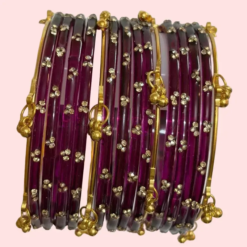 fashion jewelry gift idea 16-Piece Indian Glass Bangles Set Size 2.12 – 12 Glass Bangles + 4 Kashmiri Ghungroo Bangles, Gold Colored Dangling Charms, Traditional Wedding for Women Fall Elegance trendy accessory fashionable chunky bangle birthday day prese