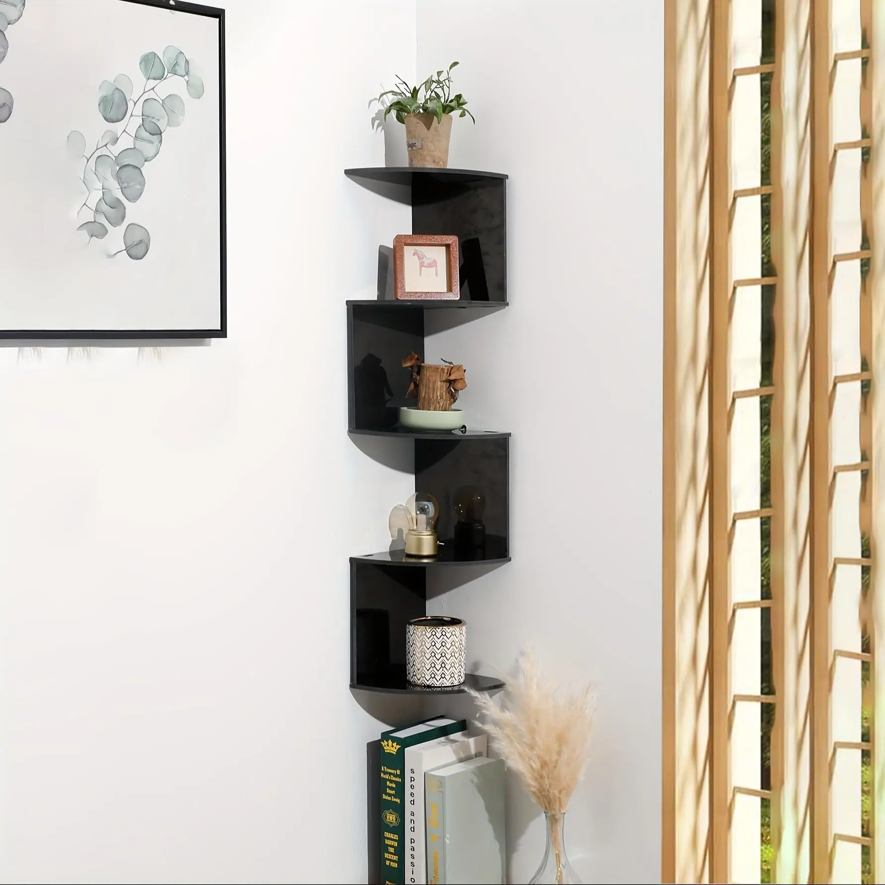 Home Corner Storage Rack Wall Triangle Hanging Organizer, Wall Mounted Organizer Wall Angle Shelf Multi-Layer Bookshelf Kitchen Over-The-Door Organiser Wall Shelf Unit Shelf For Wall