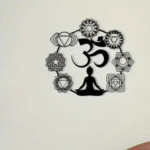 Sacred Geometry Mandala Hanging Wall Art with Om Symbol, Durable Iron Construction, 11.81 Inch Diameter, Ideal for Home Office Yoga Studio Outdoor Decor, Spiritual Gift