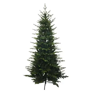 Artificial Christmas Tree, 7.5ft Premium Hinged Design with Warm White and Colorful Lights, 8 Adjustable Lighting Modes, Skinny Christmas Tree, Elegant Holiday Decorations, Easy to Assemble, Metal Base