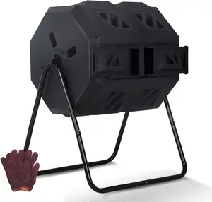 Compost Bin Outdoor Tumbler Compost Dual Chamber 43 Gallon Capacity BPA Free Rotating Batch Composting Tumbler with Sliding Doors All Season Composter for Garden Yard Automatic Garbage Can Automatic Trash Can