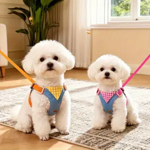 1Pc Fashion Plaid Dog Harness Straps with Leash, Comfortable Polyester Fabric Pet Vest, Suitable for Small Medium Dogs, Outdoor Walking and Activities