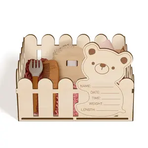 1pc "Hello World" Wooden Birth Storage basket with Announcement Board, Name/Date/Time/Weight Tracker, Wooden Milestone Birth Markers, Photography Milestone Cards, Boho Style, Home Organizer, Ideal for Birth Gift and Room Decoration