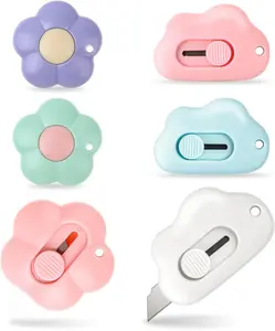 6 Pcs Cute Retractable Box Cutters Cloud Flower Shaped Mini Box Cutters Package Opener Tool Utility Knives Craft Knife Art Cutter for Office, Home, DIY Crafts