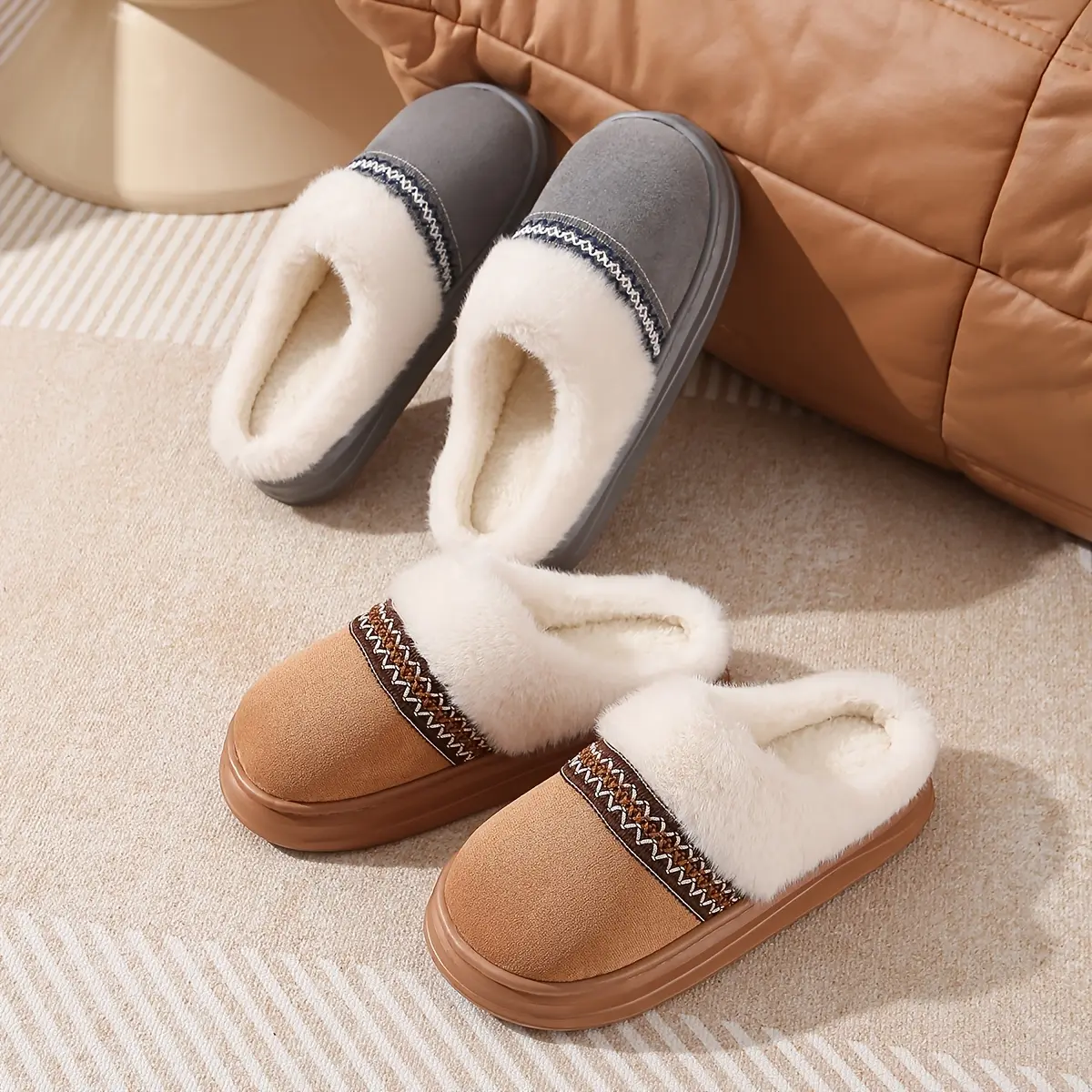 Autumn And Winter New Women'S Slippers Retro Trend faux fur Shoes Couple Indoor Home Can Wear Casual Style, Women Shoes