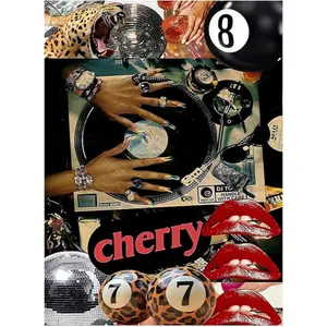 AIBOERL 5D DIY Full Drill Diamond Art Painting Kit, Including Diamond Art Tools & Round Gems, Retro Cherry Disco 8 Ball Collage, Stress Relief Craft for Adults, Home Wall Decor