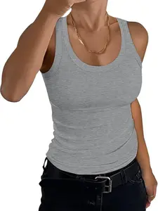 Women's Scoop Neck Ribbed Tank Top, Summer Basic Casual Fitted Sleeveless Racerback Slim Fit, Casual Fashionable Daily Wear, Essential