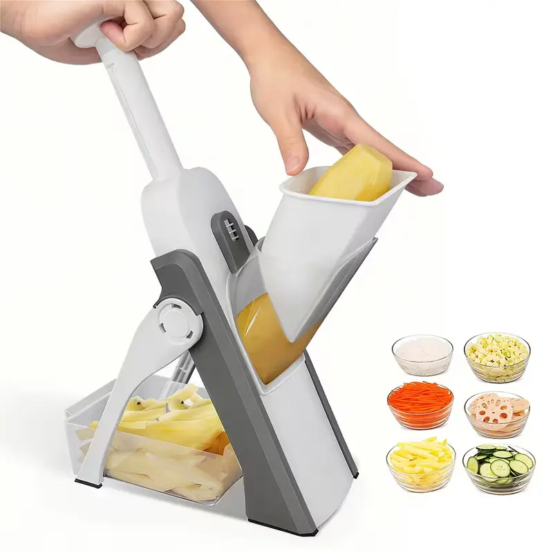 7-in-1 Stainless Steel Kitchen Vegetable Slicer - Peeler, Cutter, Potato Chipper (Color & Handle May Vary)