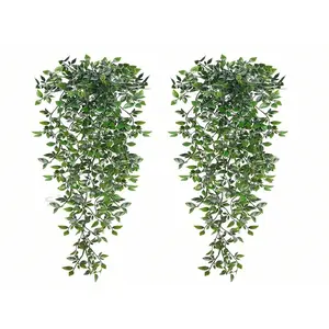 Artificial Hanging Plants Set, 2 Pieces Fake Greenery for Wall Home Living Room Indoor Outdoor Decor, DIY Wreath Christmas Garden Decoration, Artificial Faux Greenery