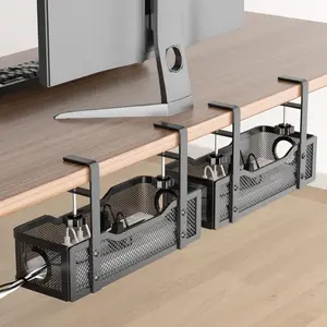 No-Drill Desk Under-Cabinet Wire Management Holder, Home Socket Cable Organizer Basket, Net Hanging Rack Storage Shelf, Cord Organizer