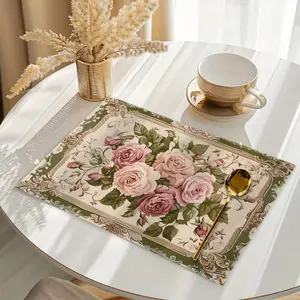 4/6pcs luxury French placemats, Rococo style plant and floral patterned placemats, daily kitchen and dining room decorations, and party table atmosphere ornaments