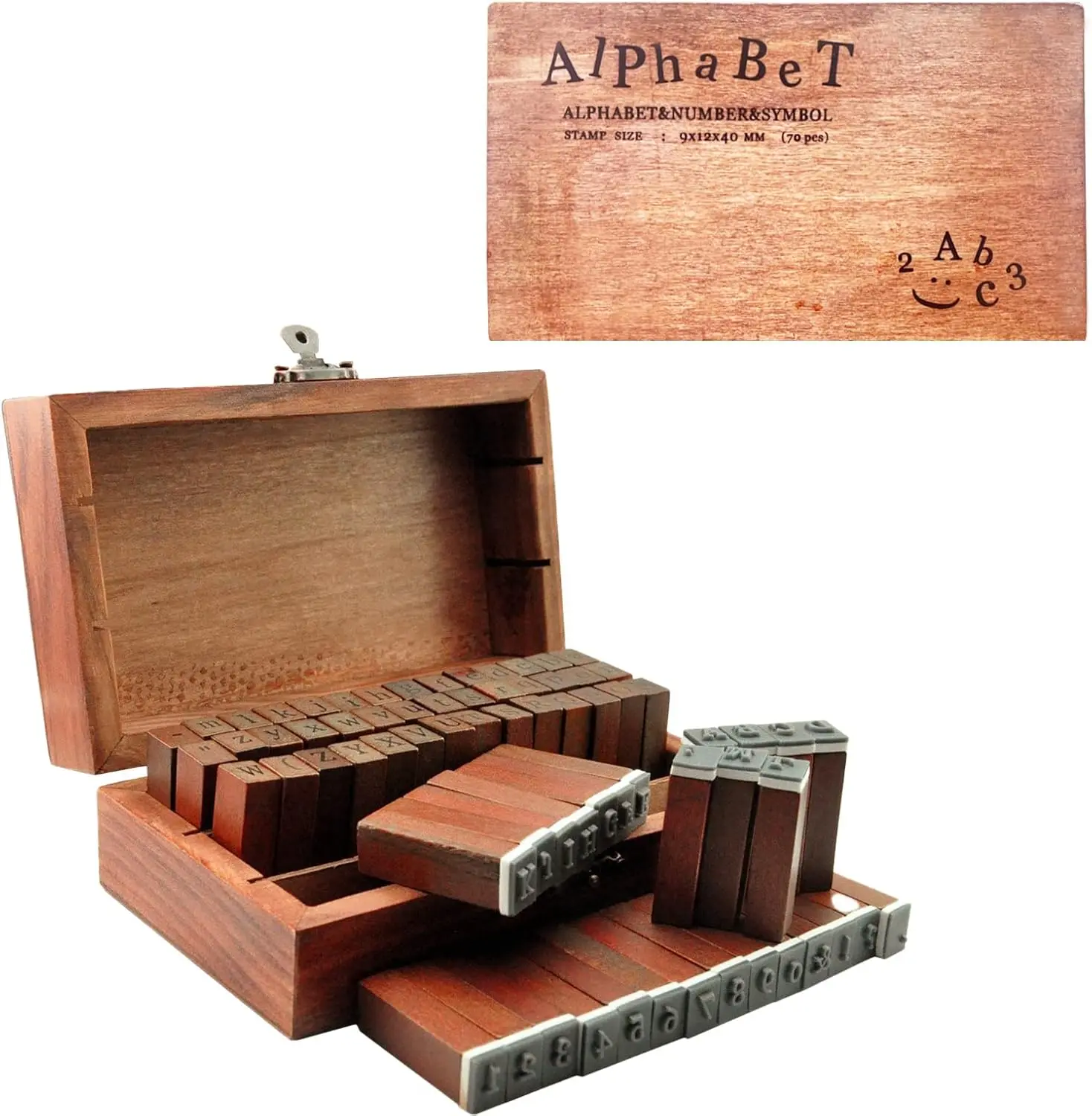 UCEC 70pcs Rustic Wooden Rubber Stamps Set - 0.24x0.28in Alphabet/Number/Symbol Stamps, 5.78x3.22x1.96in Set, Comfortable Grip, No Battery Needed, for Adult Crafting, Design Planning, Birthday, Enhances Creative Precision, Office Stationery Supplies