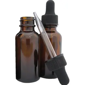 1oz Amber Glass Dropper Bottles (30mL) with Tapered Glass Droppers - Pack of 2