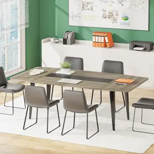 LITTLE TREE 6FT Conference Table, 70.86L x 35.43W x 29.52H Inches Boat Shaped Meeting Table, Industrial Grey Seminar Table for Office Meeting Conference Room