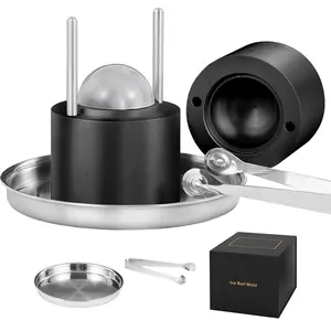 Ice Ball Press, Aircraft Aluminum Alloy Construction, 2.4-Inch Ice Ball Maker Kit for 60mm Ice Sphere, Ice Press with Tong and Drip Tray, Ideal for Whiskey, Cocktails, Bourbon, Scotch, Parties and Holidays, Black