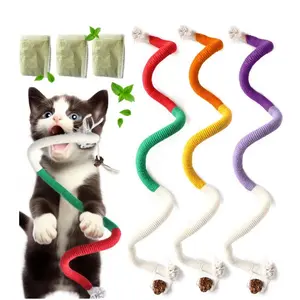 3-piece cat chew rope set, indoor cat toy, equipped with refillable natural catnip, safe dental cleaning chew toy, interactive kitten catnip toy, suitable for all breeds gall fruit